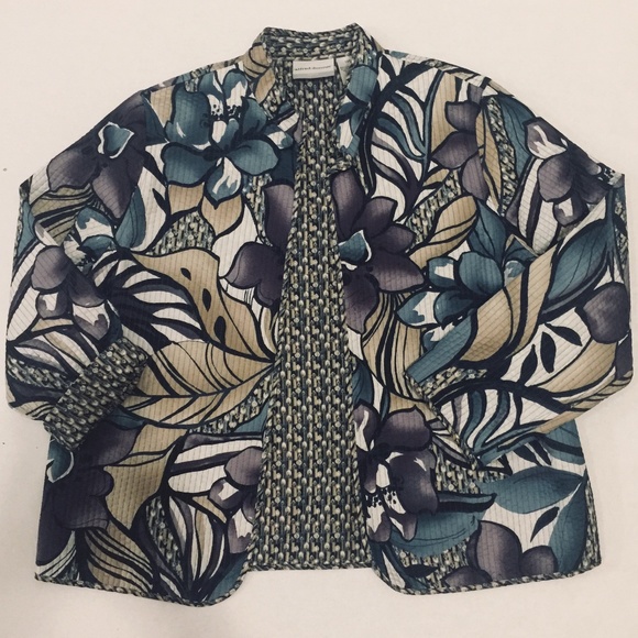 Alfred Dunner Jackets & Blazers - Cool Floral Print Quilted Double Sided Open Front Jacket